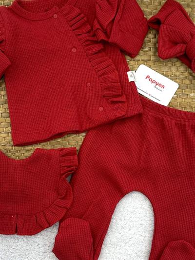 Kendinden Eldivenli Orkide Yenidoğan Kız Bebek 4lü Zıbın Set Hastane Çıkışı