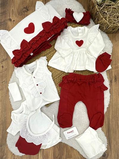 Lottie Süzene Kalp Nakışlı Güpürlü Yenidoğan Kız Bebek 10lu Hastane Çıkış Seti