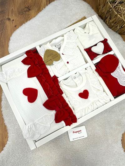 Lottie Süzene Kalp Nakışlı Güpürlü Yenidoğan Kız Bebek 10lu Hastane Çıkış Seti