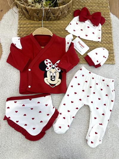 Minnie Kalpli Yenidoğan Kız Bebek 5li Zıbın Set Hastane Çıkışı