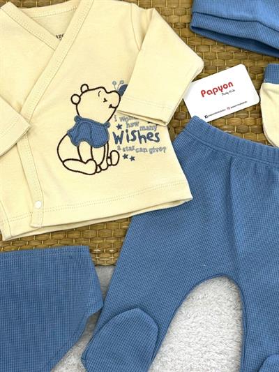 Winnie Nakışlı Natural Yenidoğan Erkek Bebek 5li Zıbın Set