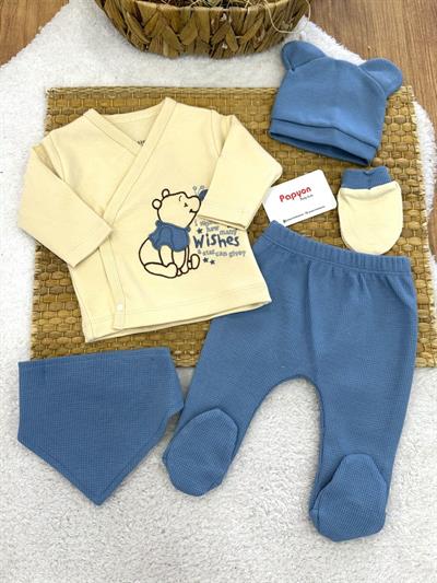 Winnie Nakışlı Natural Yenidoğan Erkek Bebek 5li Zıbın Set