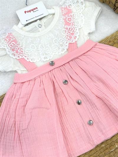 Dantelli Yakalı Kız Bebek Müslin Elbise (6-9/9-12/12-18 Ay)