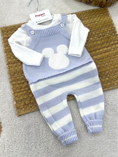 Çizgili Mickey Triko Salopetli Badili Erkek Bebek Takım (3-6/6-9/9-12 Ay)