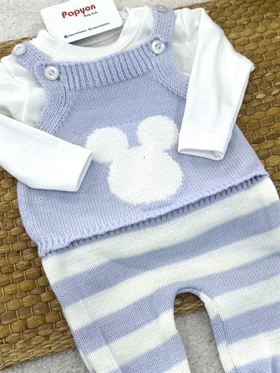 Çizgili Mickey Triko Salopetli Badili Erkek Bebek Takım (3-6/6-9/9-12 Ay)
