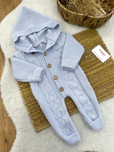 Kapşonlu Triko Örgü Bebek Tulum (3-6/6-9/9-12 Ay)