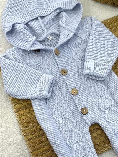 Kapşonlu Triko Örgü Bebek Tulum (3-6/6-9/9-12 Ay)