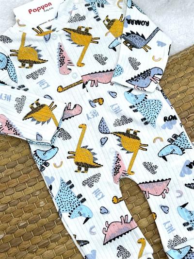 Dinozor Desenli Fitilli Erkek Bebek Tulum (0-3/3-6/6-9 Ay)