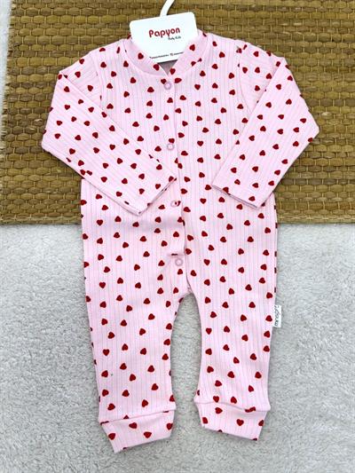 Minik Kalp Desenli Fitilli Kız Bebek Patikli Tulum (0-3/3-6/6-9 Ay)