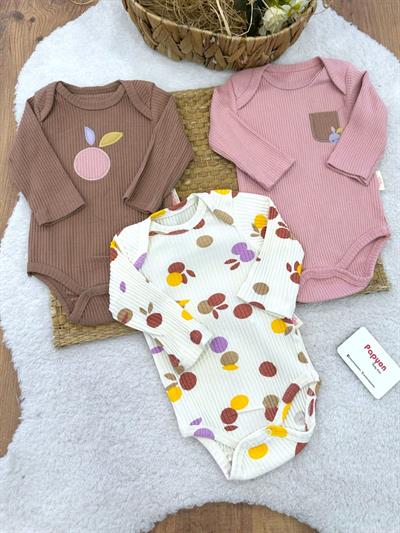 Renkli Benekli Fitilli Kız Bebek 3lü Çıtçıtlı Badi (0-3/3-6/6-9 Ay)