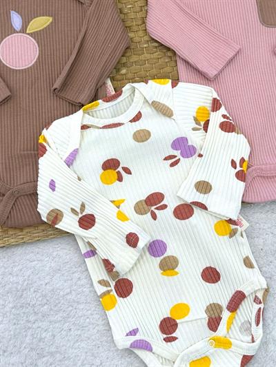 Renkli Benekli Fitilli Kız Bebek 3lü Çıtçıtlı Badi (0-3/3-6/6-9 Ay)