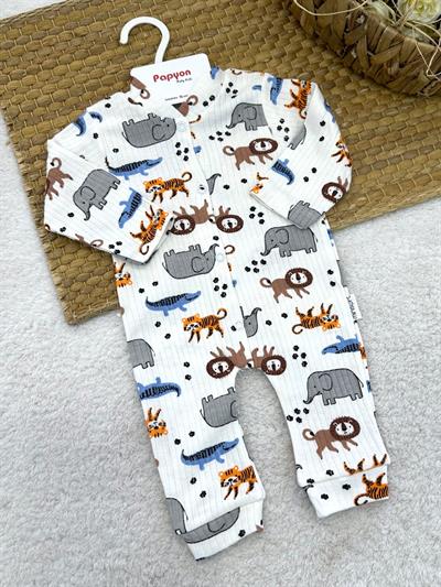 Safari Desenli Fitilli Uniseks Bebek Tulum (0-3/3-6/6-9 Ay)