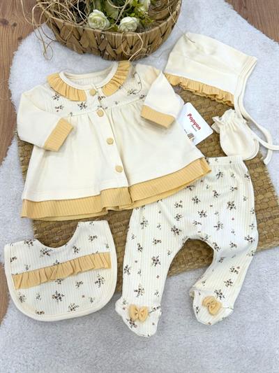 Çıtır Çiçekli Yenidoğan Kız Bebek 5li Zıbın Set Hastane Çıkış Seti