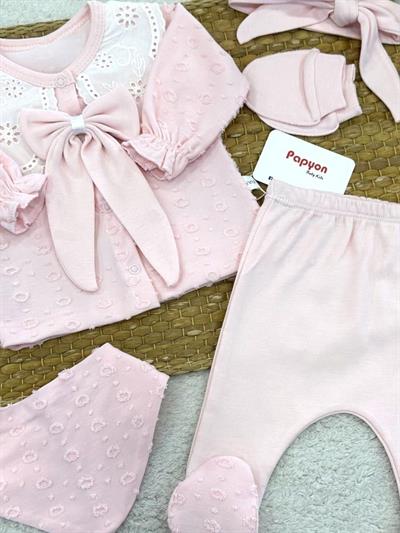 Paris Vintage Kız Bebek 5li Zıbın Set Hastane Çıkışı