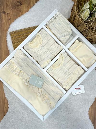 Simli Dantelli Yenidoğan Kız Bebek Natural 10lu Zıbın Set Hastane Çıkış Seti (Video Açıklamada)