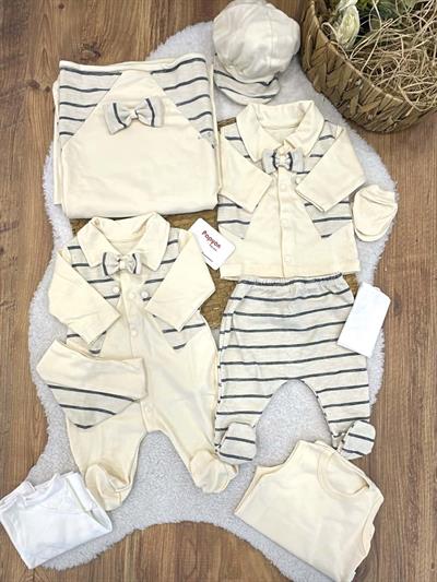 Smokinli Yenidoğan Erkek Bebek Natural 10lu Zıbın Set Hastane Çıkış Seti