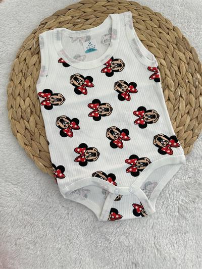 Minnie Baskılı Raporlu Kumaş Kız Bebek Çıtçıtlı Badi Zıbın 0-3/3-6/6-9/9-12/12-18/18-24 Ay 2-3/3-4 Yaş