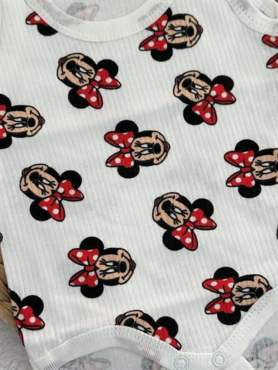 Minnie Baskılı Raporlu Kumaş Kız Bebek Çıtçıtlı Badi Zıbın 0-3/3-6/6-9/9-12/12-18/18-24 Ay 2-3/3-4 Yaş