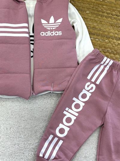 Adidas Baskılı Kapşonlu Yelekli Kız Bebek 3lü Takım (6-9/9-12/12-18/18-24 Ay)