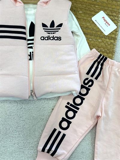 Adidas Baskılı Kapşonlu Yelekli Kız Bebek 3lü Takım (6-9/9-12/12-18/18-24 Ay)