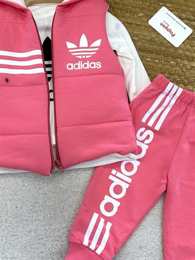 Adidas Baskılı Kapşonlu Yelekli Kız Bebek 3lü Takım (6-9/9-12/12-18/18-24 Ay)