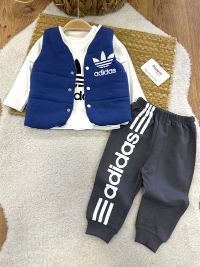 Adidas Baskılı Şişme Penye Yelekli Erkek Bebek 3lü Takım (6-9/9-12/12-18/18-24 Ay)