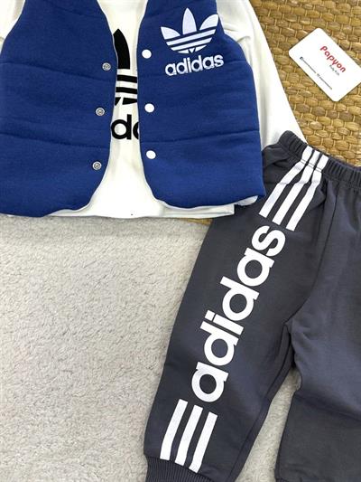 Adidas Baskılı Şişme Penye Yelekli Erkek Bebek 3lü Takım (6-9/9-12/12-18/18-24 Ay)