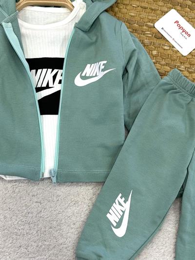Nike Baskılı Kapşonlu Ceketli Bebek 3lü Takım (6-9/9-12/12-18/18-24 Ay)