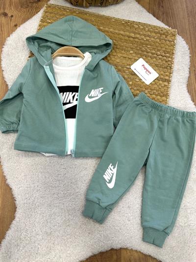 Nike Baskılı Kapşonlu Ceketli Bebek 3lü Takım (6-9/9-12/12-18/18-24 Ay)