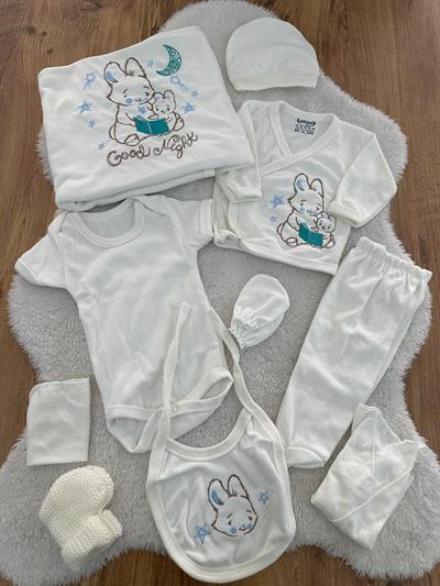 Bilgin Tavşan Yenidoğan Erkek Bebek 10lu Zıbın Set Hastane Çıkışı