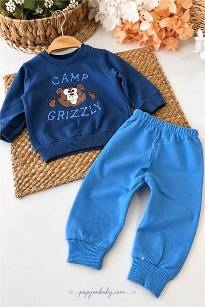 Camp Grizzly Baskılı Erkek Bebek 2li Takım (%100 Pamuk)(3-6/6-9/9-12/12-18 Ay)