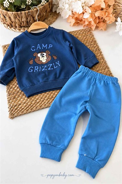 Camp Grizzly Baskılı Erkek Bebek 2li Takım (%100 Pamuk)(3-6/6-9/9-12/12-18 Ay)