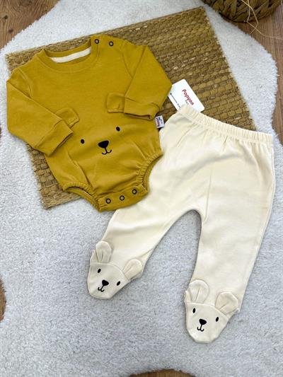 Ayı Surat Baskılı Erkek Bebek 2li Takım (0-3/3-6/6-9/9-12 Ay)