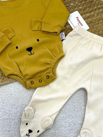 Ayı Surat Baskılı Erkek Bebek 2li Takım (0-3/3-6/6-9/9-12 Ay)