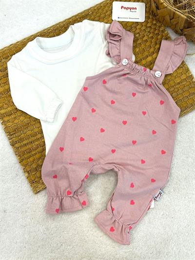 Badili Minik Kalp Baskılı Kız Bebek Salopet Takım (0-3/3-6/6-9/9-12 Ay)