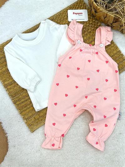 Badili Minik Kalp Baskılı Kız Bebek Salopet Takım (0-3/3-6/6-9/9-12 Ay)