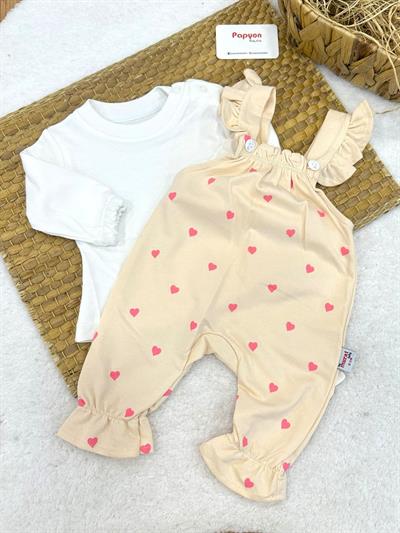 Badili Minik Kalp Baskılı Kız Bebek Salopet Takım (0-3/3-6/6-9/9-12 Ay)