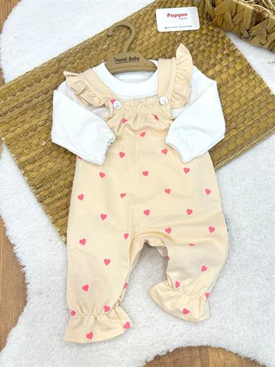 Badili Minik Kalp Baskılı Kız Bebek Salopet Takım (0-3/3-6/6-9/9-12 Ay)