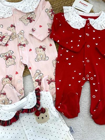 Bebe Yakalı Desenli Kız Bebek 3lü Tulum (0-3 Ay)