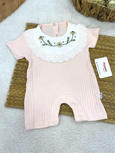 Çiçek Nakışlı Yakalı Güpürlü Kız Bebek Yazlık Şort Tulum (0-3/3-6/6-9/9-12 Ay)