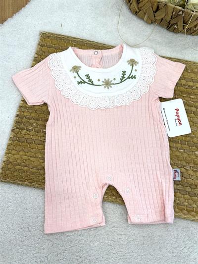 Çiçek Nakışlı Yakalı Güpürlü Kız Bebek Yazlık Şort Tulum (0-3/3-6/6-9/9-12 Ay)