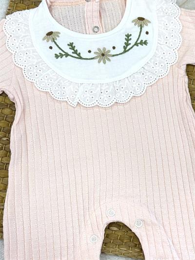 Çiçek Nakışlı Yakalı Güpürlü Kız Bebek Yazlık Şort Tulum (0-3/3-6/6-9/9-12 Ay)