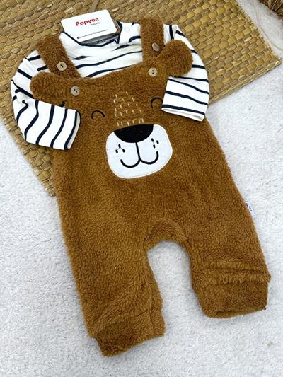 Çizgili Badili Peluş Salopetli Erkek Bebek Takım (0-3/3-6/6-9/9-12 Ay)