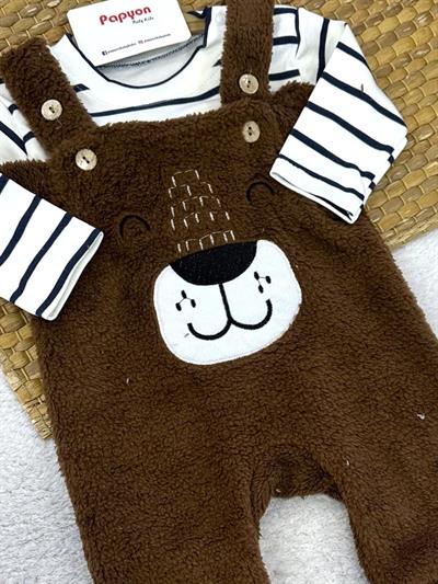 Çizgili Badili Peluş Salopetli Erkek Bebek Takım (0-3/3-6/6-9/9-12 Ay)