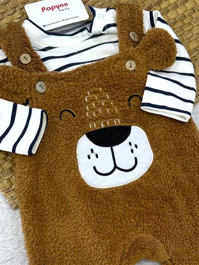 Çizgili Badili Peluş Salopetli Erkek Bebek Takım (0-3/3-6/6-9/9-12 Ay)