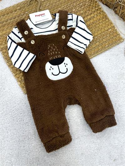 Çizgili Badili Peluş Salopetli Erkek Bebek Takım (0-3/3-6/6-9/9-12 Ay)