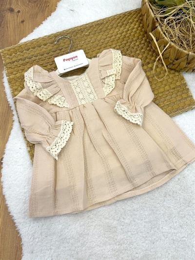 Dantelli Hasır Desen Kız Bebek Astarlı Elbise (3-6/6-9/9-12/12-18/18-24 Ay)