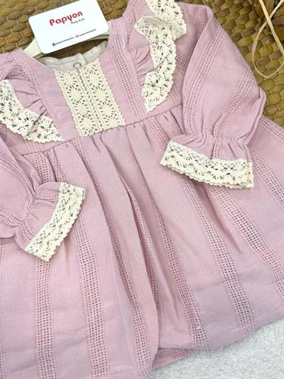 Dantelli Hasır Desen Kız Bebek Astarlı Elbise (3-6/6-9/9-12/12-18/18-24 Ay)