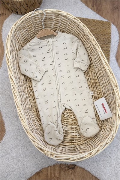 Desenli Fermuarlı Erkek Bebek 2li Tulum Set (%100 Pamuk)(0-3 Ay)
