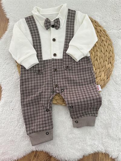 Düğmeli Papyonlu Erkek Bebek Tulum (0-3/3-6/6-9/9-12 Ay)